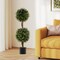 Green Artificial Topiary Trees Set of 2 with Birch Wood Trunk and Moss Base